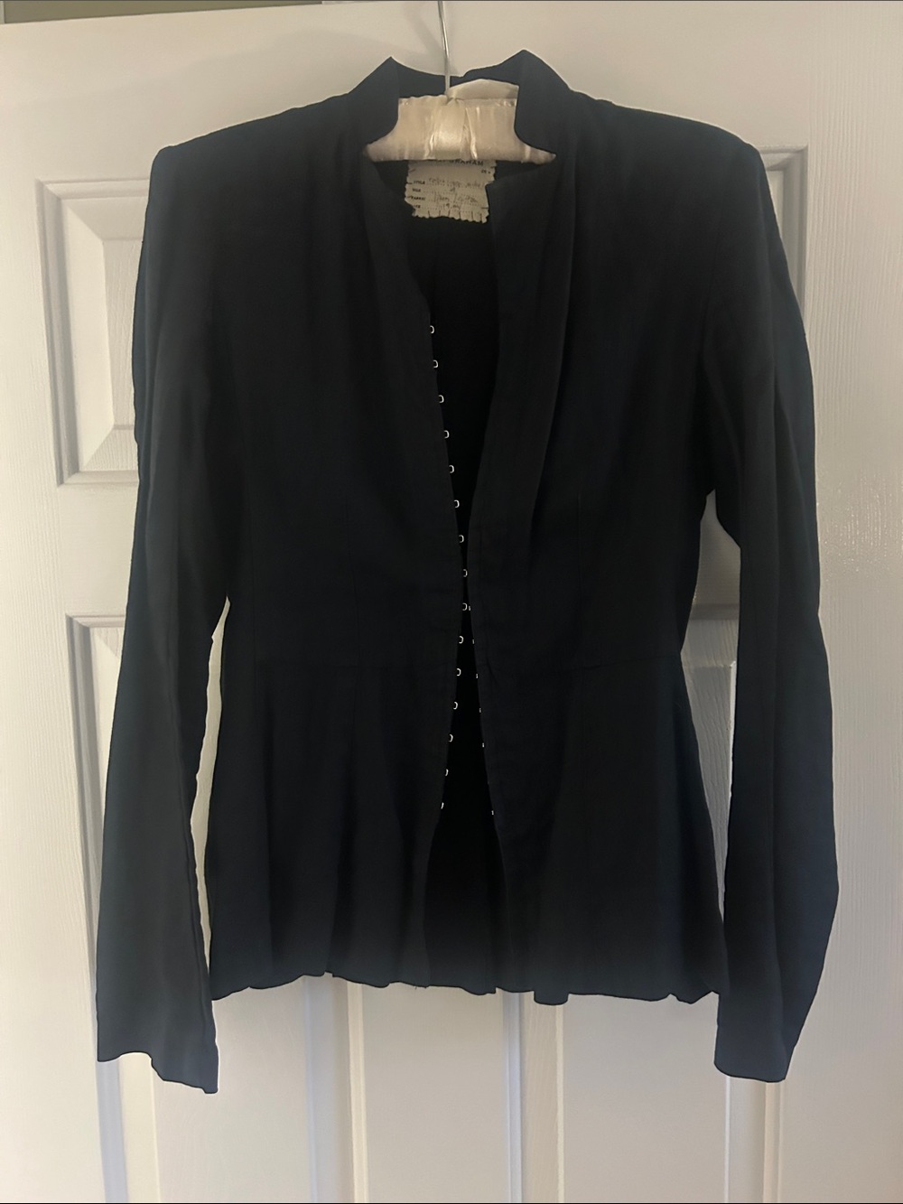 Gary Graham Black Women's Linen Hook-Front Jacket- XS
